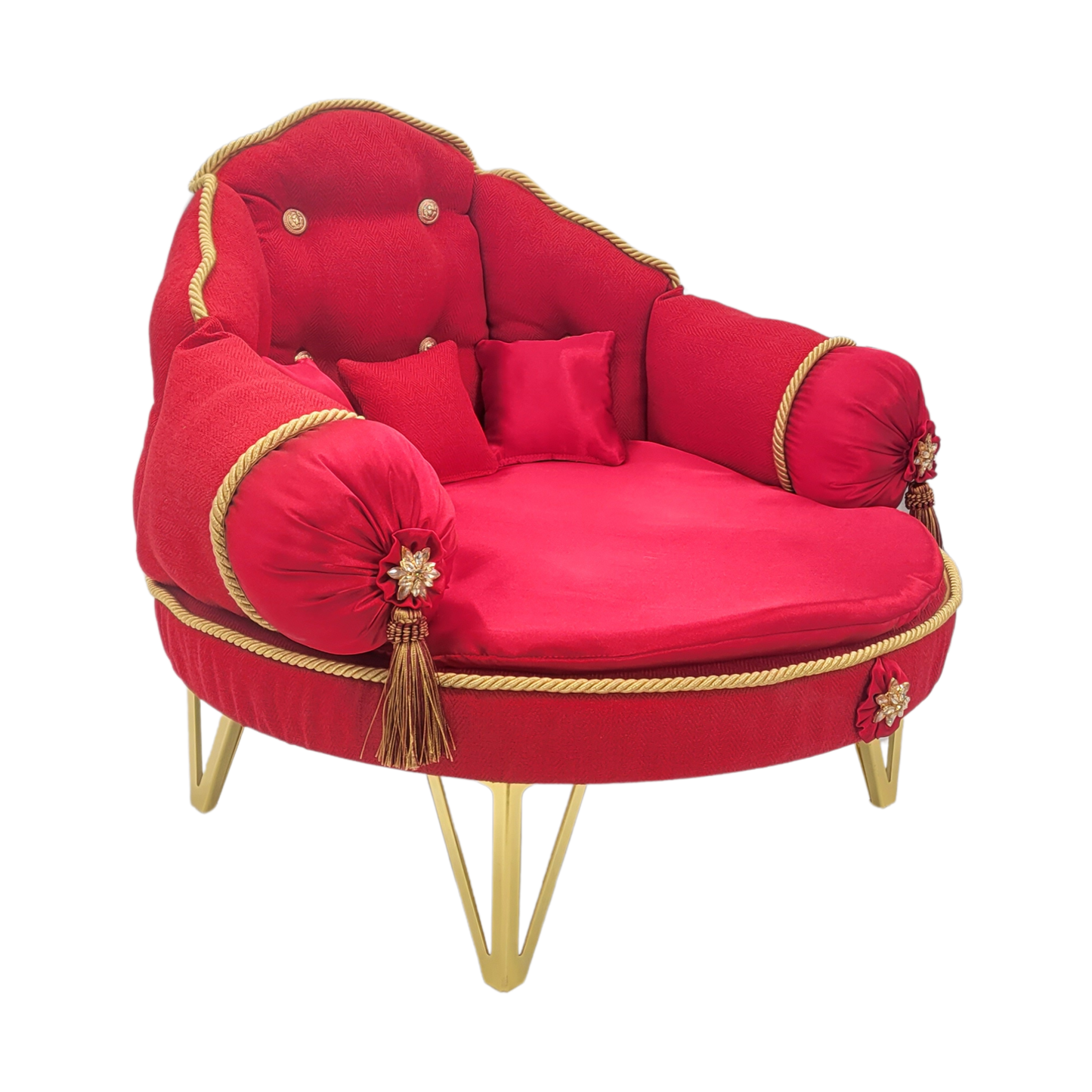 Fancy Round Pet Couch (Red and Gold)
