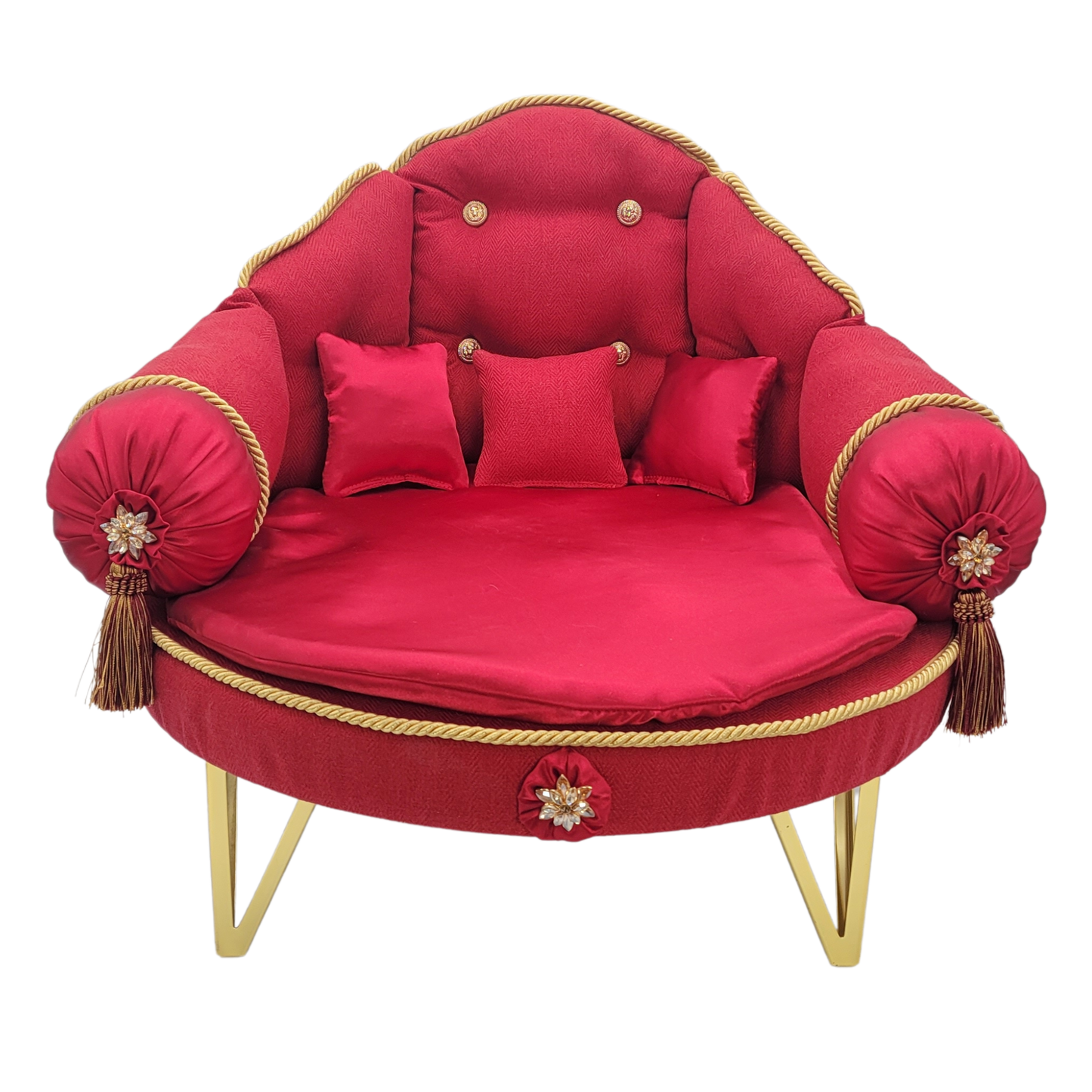 Fancy Round Pet Couch (Red and Gold)