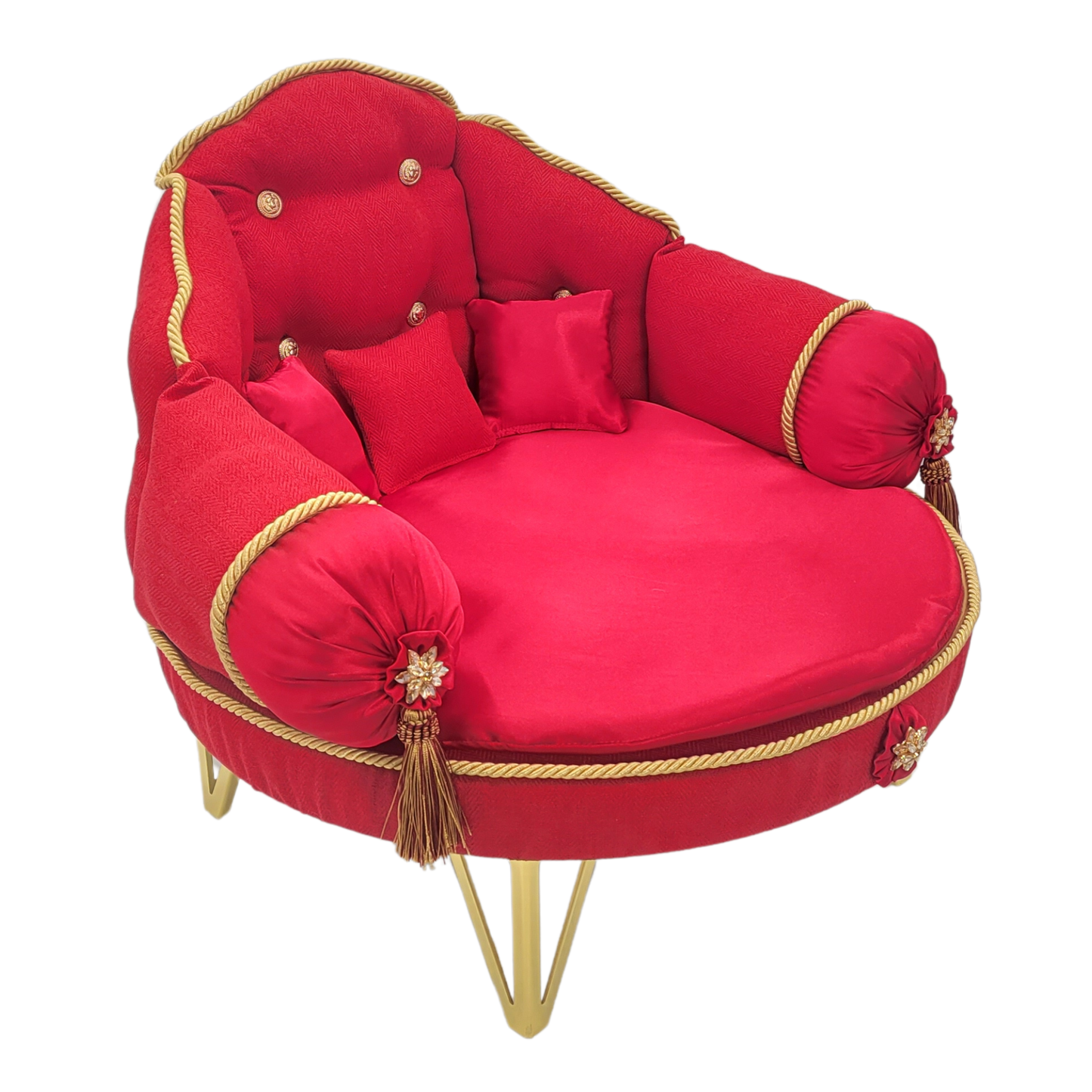 Fancy Round Pet Couch (Red and Gold)